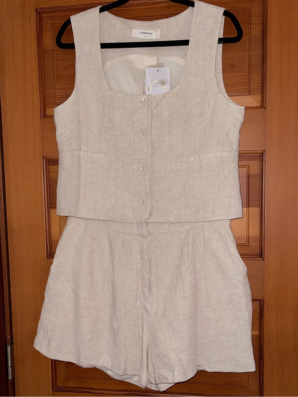 Commense Fully Lined Linen Blend Tank Vest & Short SET - NWT - Large